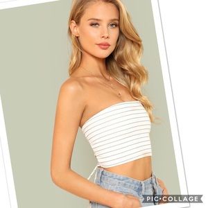 Stripe Tube Top with Lace-up Back